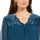 Blusa feminina estilo &amp; co com estampa de mídia mista e mangas transparentes, azul, tamanho XX-G