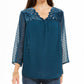 Blusa feminina de manga transparente com estampa de mídia mista, verde, tamanho pequeno, estilo &amp; co