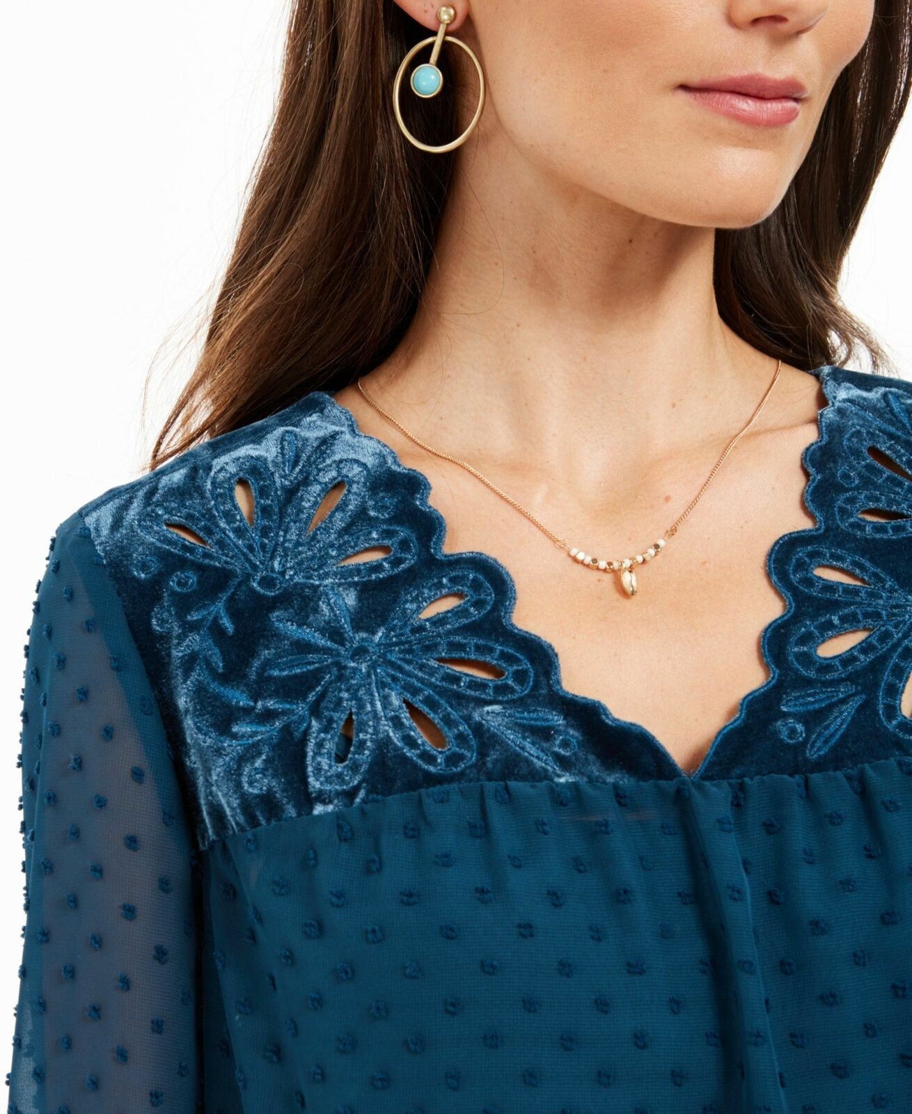 Blusa feminina de manga transparente com estampa de mídia mista, verde, tamanho pequeno, estilo &amp; co