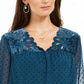 Blusa feminina estilo &amp; co com estampa de mídia mista e mangas transparentes, azul, tamanho extra grande