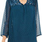 Blusa feminina estilo &amp; co com estampa de mídia mista e mangas transparentes, verde, tamanho extra pequeno