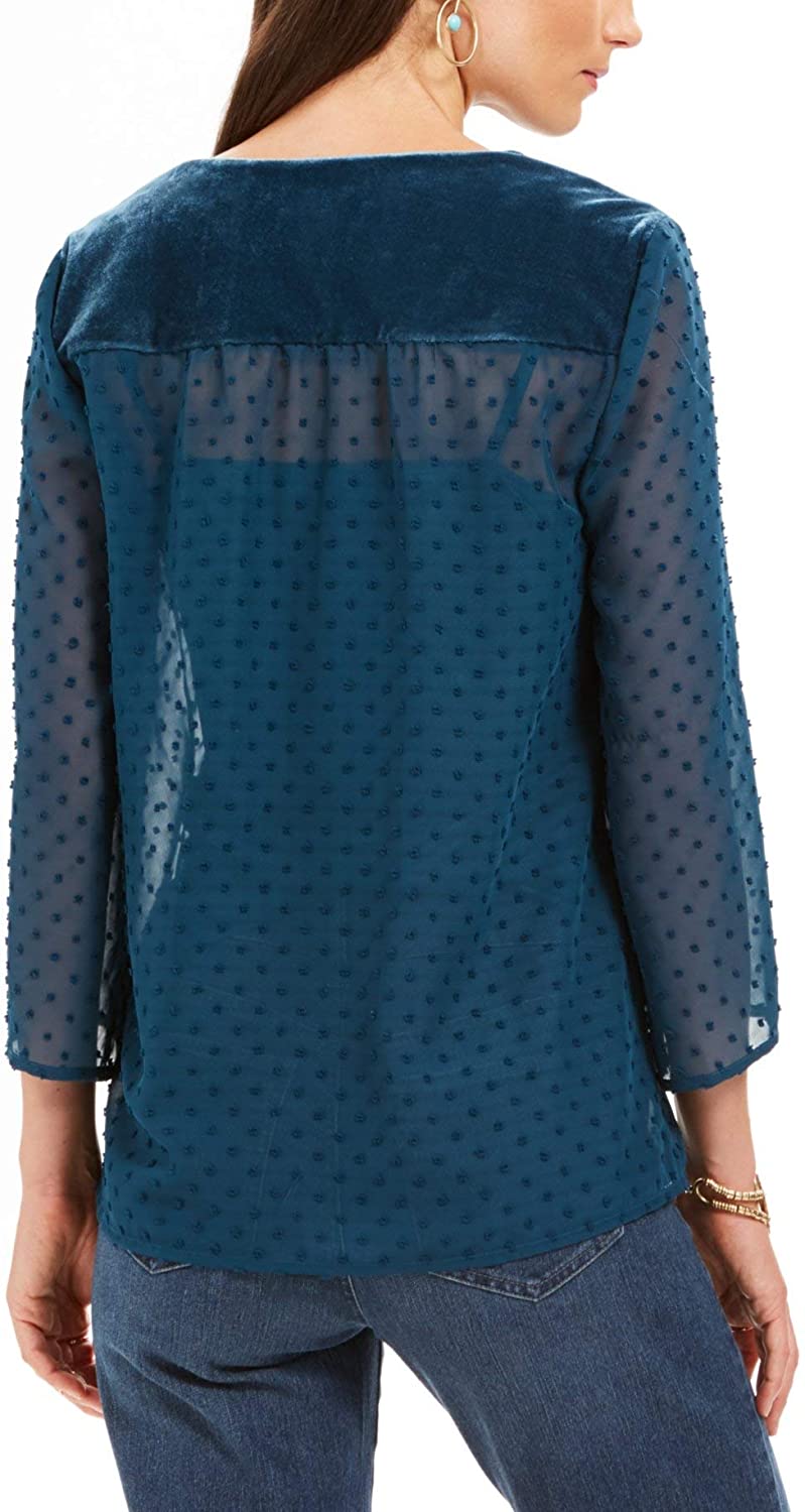 Blusa feminina estilo &amp; co com estampa de mídia mista e mangas transparentes, verde, tamanho extra pequeno