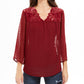 Blusa feminina de manga transparente com estampa de mídia mista, tamanho grande, vermelha, estilo &amp; co