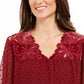 Blusa feminina de manga transparente com estampa de mídia mista, tamanho grande, vermelha, estilo &amp; co