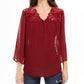 Blusa feminina de mangas transparentes com estampa de mídia mista, tamanho pequeno, vermelha, estilo &amp; co