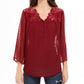 Blusa feminina estilo &amp; co com estampa de mídia mista e mangas transparentes, tamanho vinho, extra grande