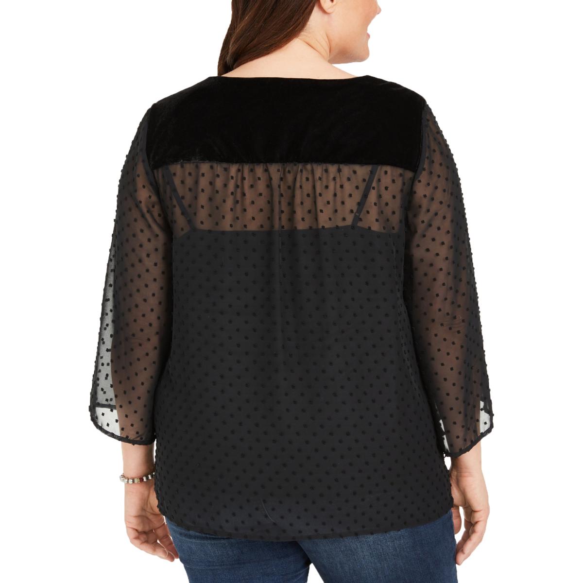 Top plus size de veludo com bolinhas suíças e jugo feminino Style &amp; Co, preto, tamanho 3X