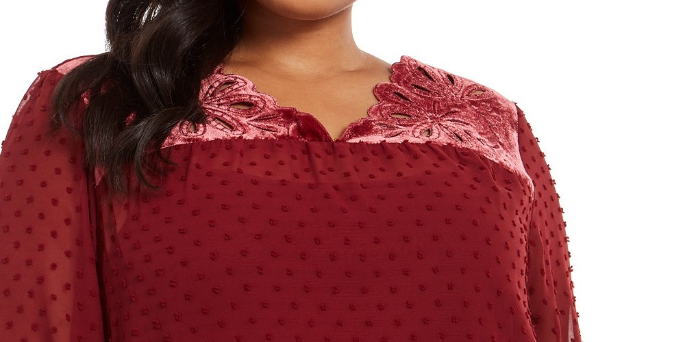 Top plus size de veludo com bolinhas suíças e jugo feminino Style &amp; Co, vermelho, tamanho 3, extragrande