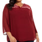 Top plus size de veludo com bolinhas suíças e jugo feminino Style &amp; Co, vermelho, tamanho extra grande
