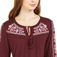 Blusa feminina bordada com decote redondo, tamanho grande, roxa, estilo &amp; co
