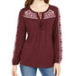 Blusa feminina bordada com decote redondo, tamanho grande, roxa, estilo &amp; co