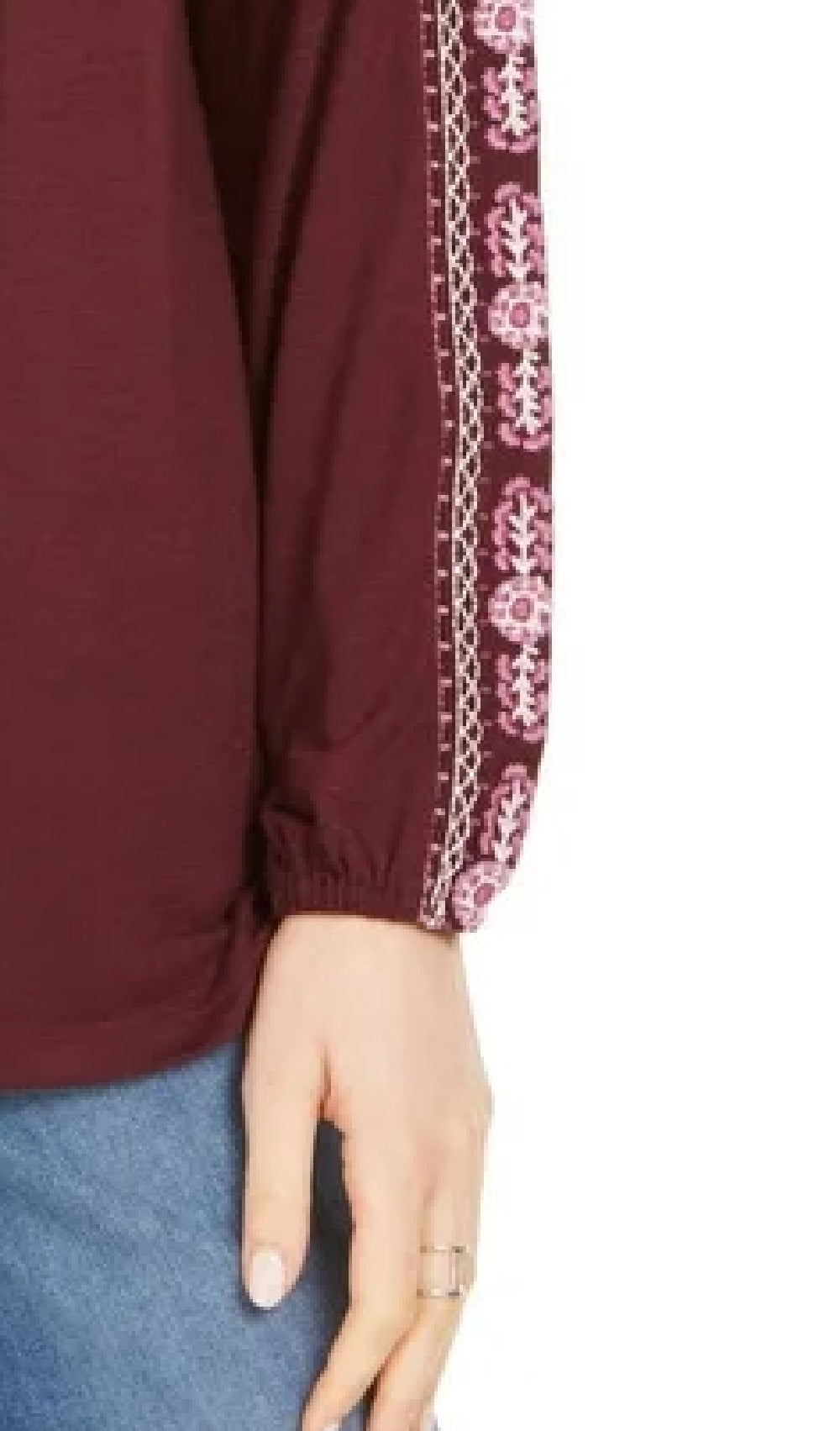 Blusa feminina estilo &amp; co floral manga longa com decote em V, roxa, tamanho pequeno