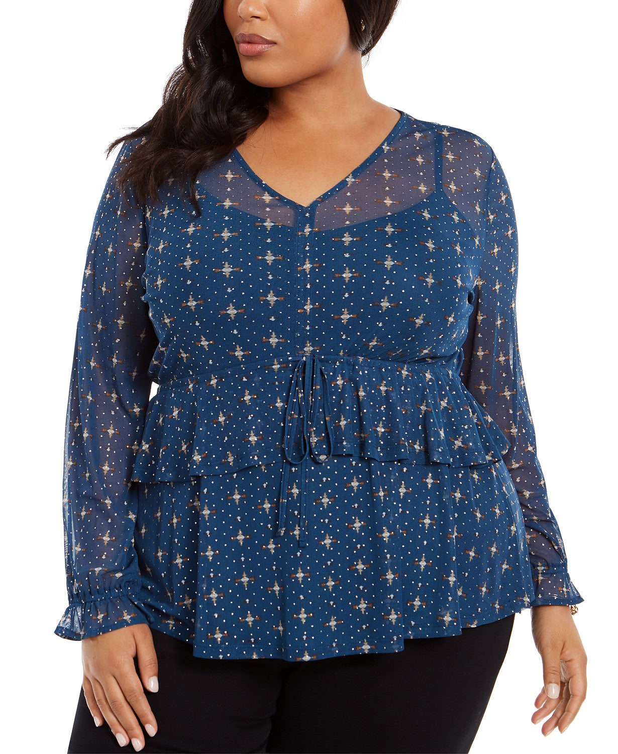 Top de malha com babados na frente plus size feminino Style &amp; Co, verde, tamanho 2, extra grande