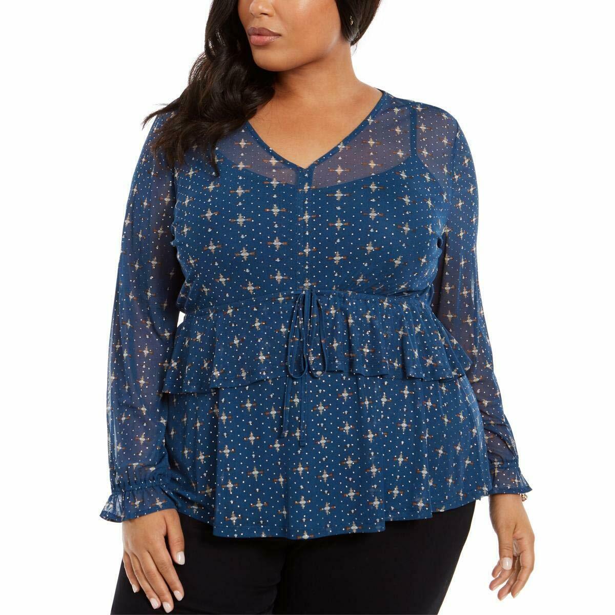 Blusa de malha com babados na frente plus size feminina Style &amp; Co, azul, tamanho 3X