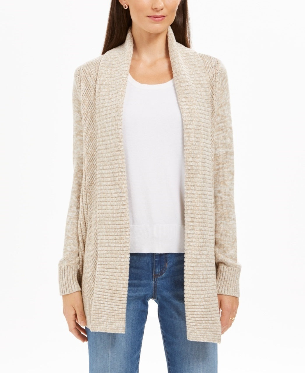 Cardigan feminino com gola xale mesclada Charter Club, tamanho grande, bege médio