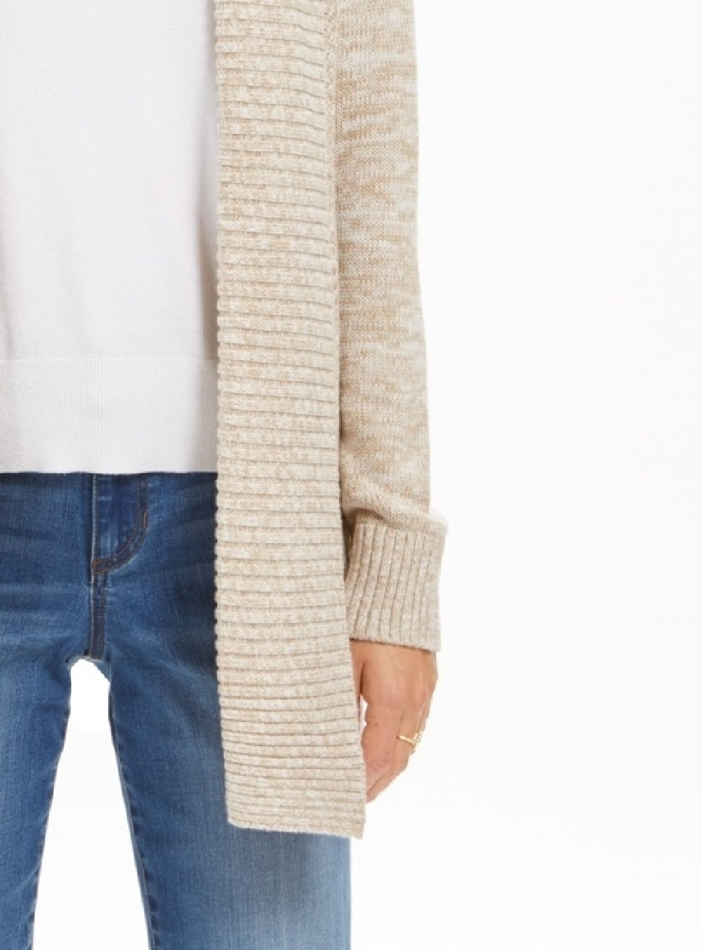 Cardigan feminino com gola xale mesclada Charter Club, tamanho grande, bege médio