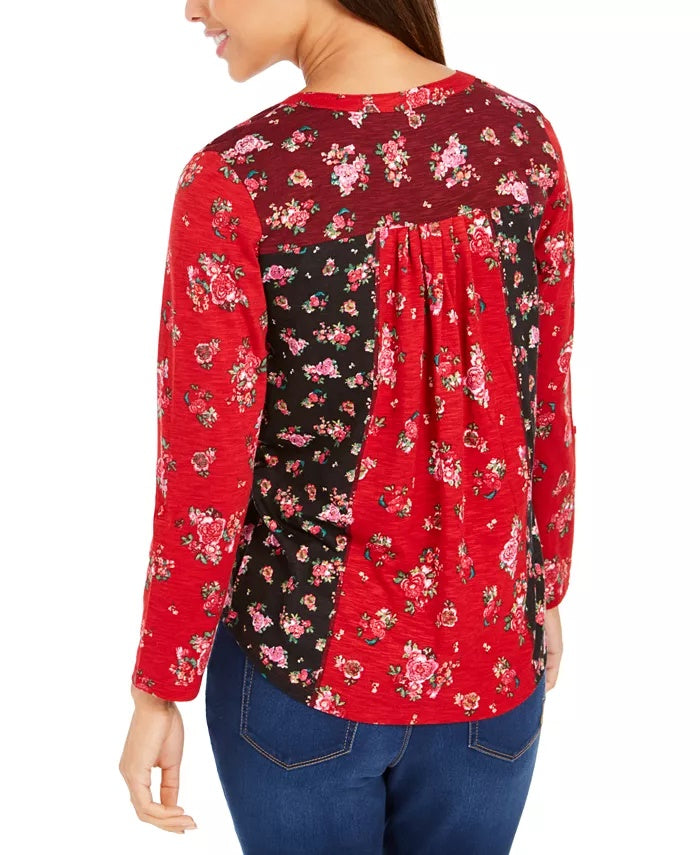 Blusa feminina com estampa floral e botões, tamanho pequeno a grande, estilo &amp; co