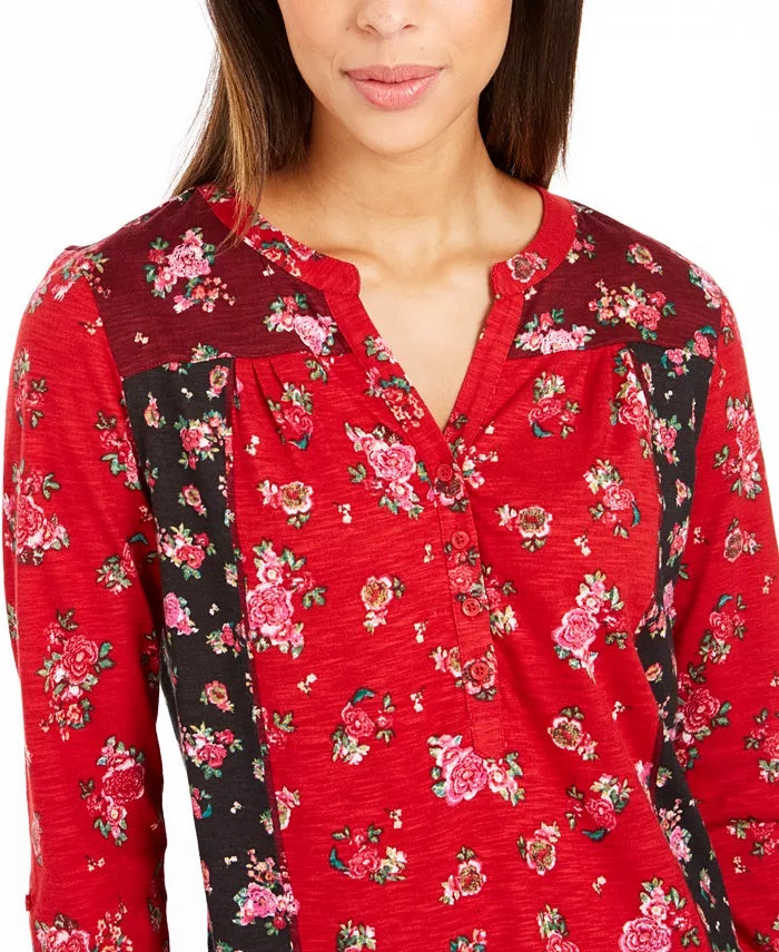 Blusa feminina com estampa floral e botões, tamanho pequeno a grande, estilo &amp; co