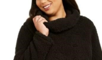 Suéter feminino plus size com gola alta e sherpa sintética estilo &amp; co, preto, tamanho extra grande