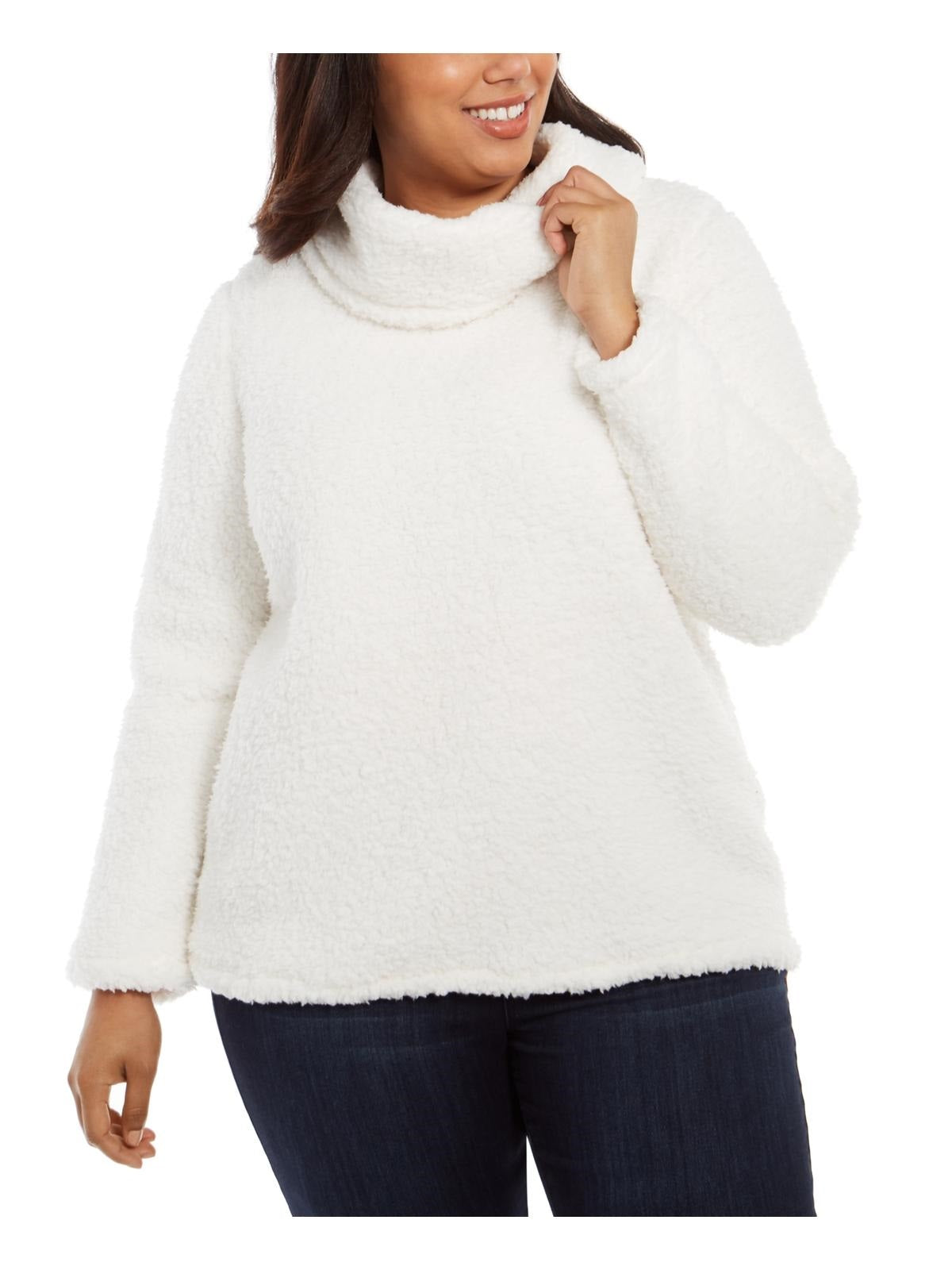 Suéter feminino plus size com gola alta e sherpa sintética estilo &amp; co, branco, tamanho 2X