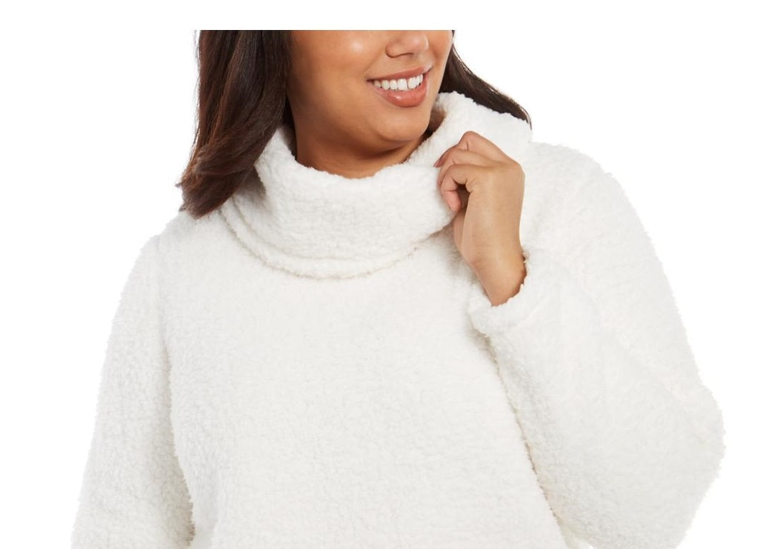 Suéter feminino plus size com gola alta e sherpa sintética estilo &amp; co, branco, tamanho 2X