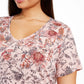 Top feminino plus size de algodão estampado com decote em V, tamanho 0X, vermelho, estilo &amp; co