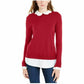 Suéter feminino Maison Jules com gola recortada e aparência em camadas, vermelho brilhante, tamanho X-S