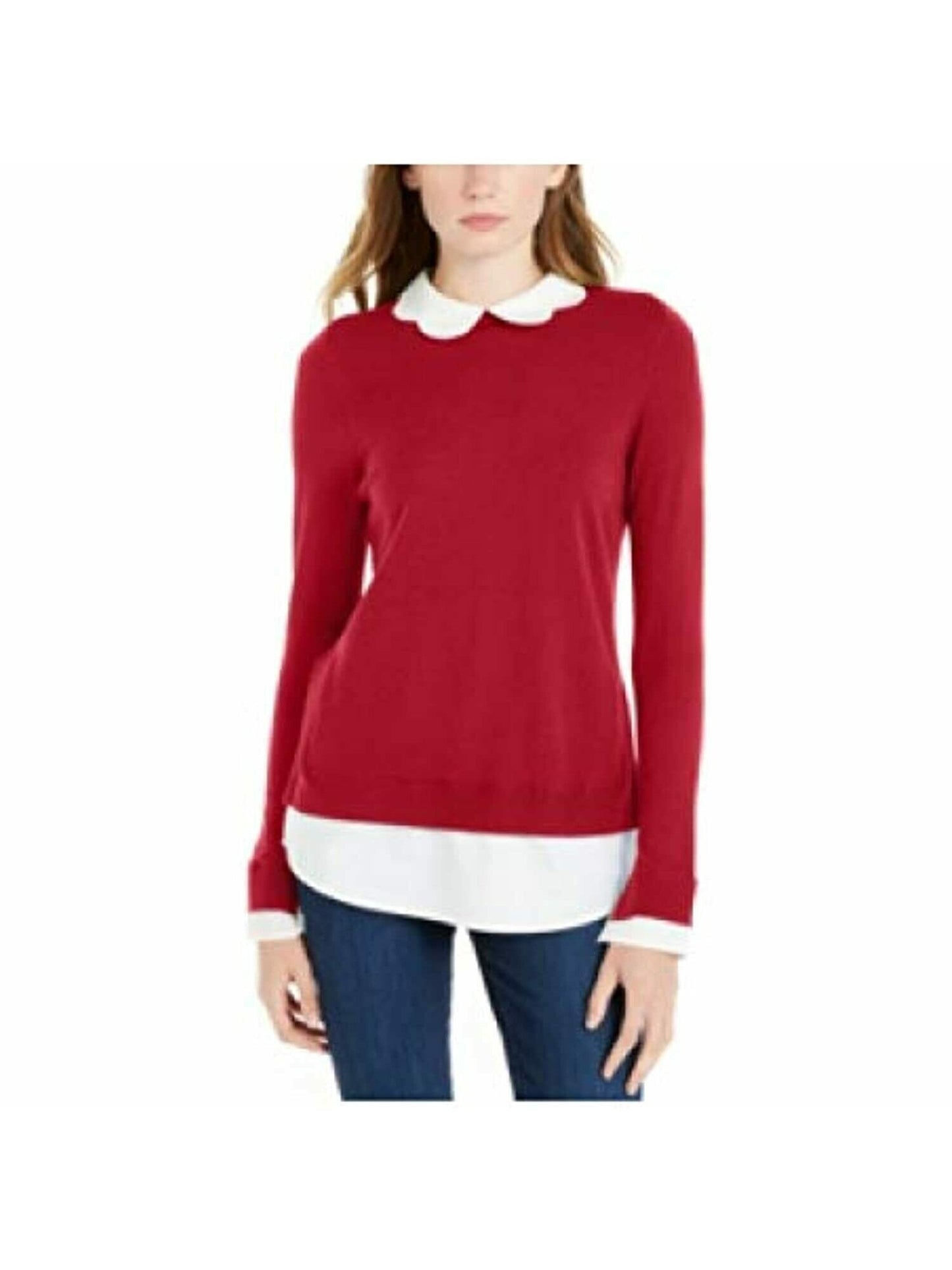 Suéter feminino Maison Jules com gola recortada e aparência em camadas, vermelho brilhante, tamanho X-S
