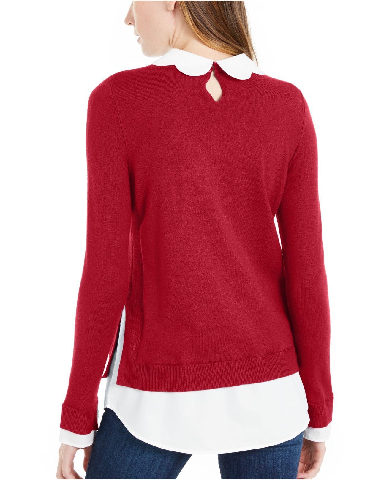 Suéter feminino Maison Jules com gola recortada e aparência em camadas, vermelho brilhante, tamanho X-S