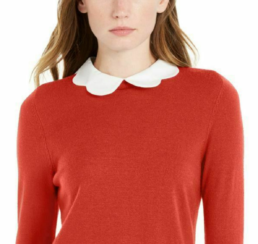 Suéter feminino Maison Jules com gola recortada e aparência em camadas, vermelho brilhante, tamanho X-S