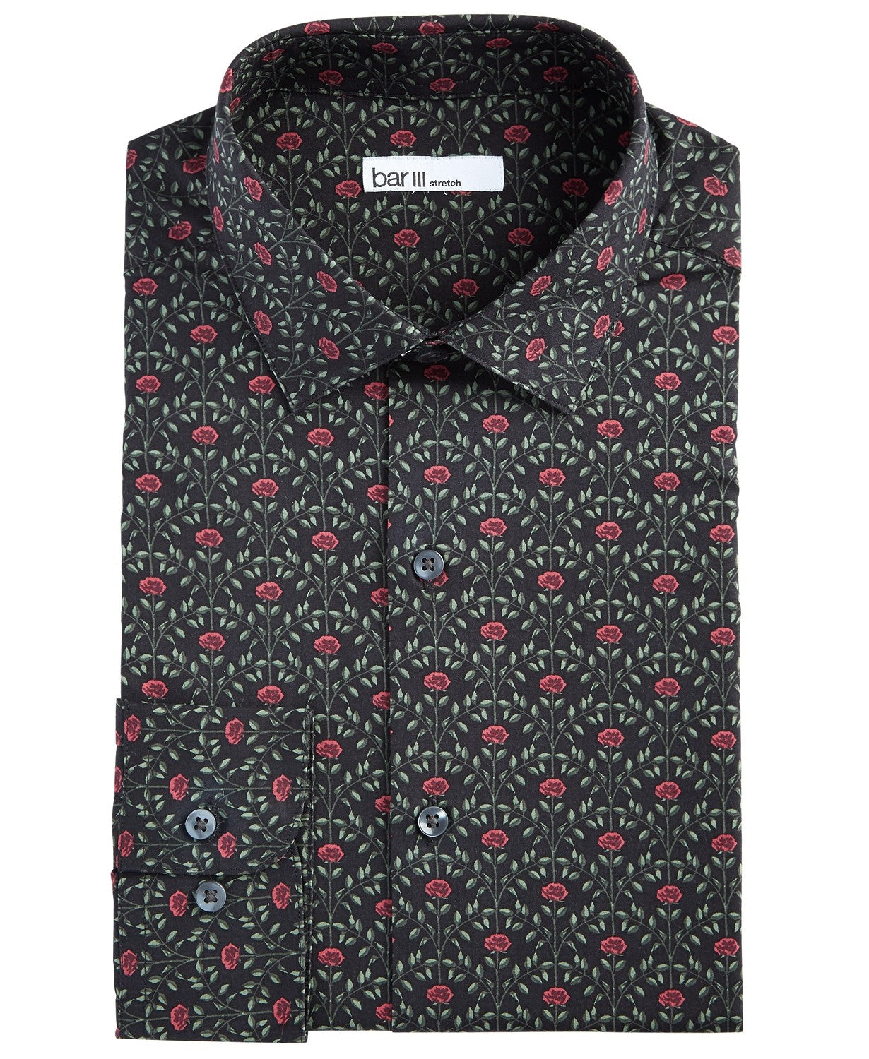 Camisa social masculina Bar III Slim-Fit Performance Stretch Rose Arch-Print, preta, tamanho 32-33