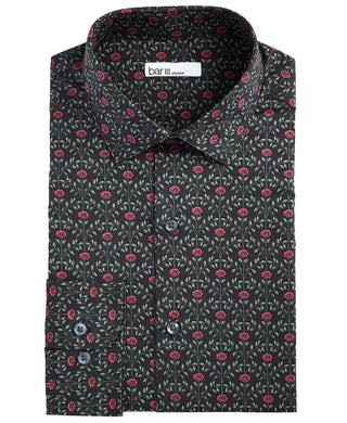 Camisa social masculina Bar III Slim-Fit Performance Stretch Rose Arch-Print, preta, tamanho 32-33