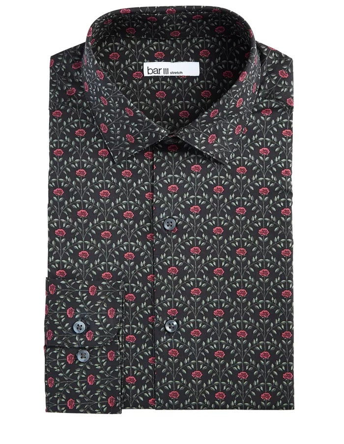 Camisa social masculina Bar III preta elástica tamanho 14,5 x 32-33