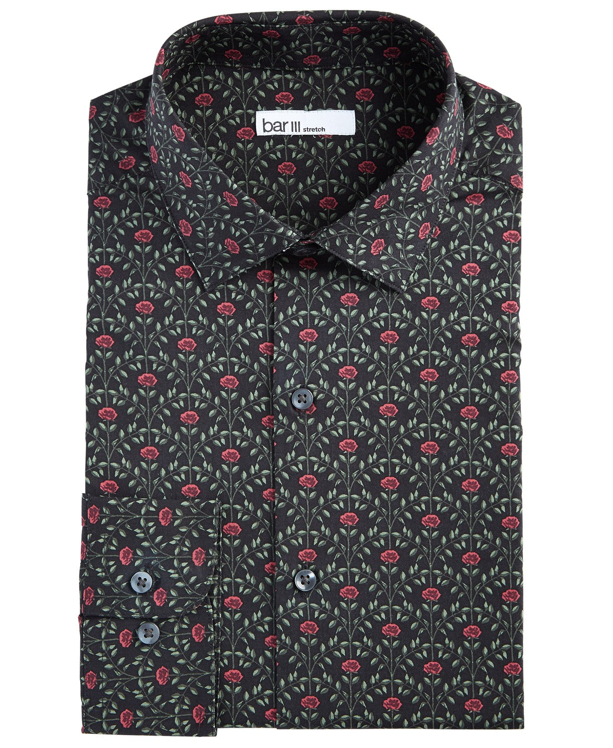 Camisa social masculina Bar III Slim-Fit Performance Stretch Rose Arch-Print, preta, tamanho 32x33