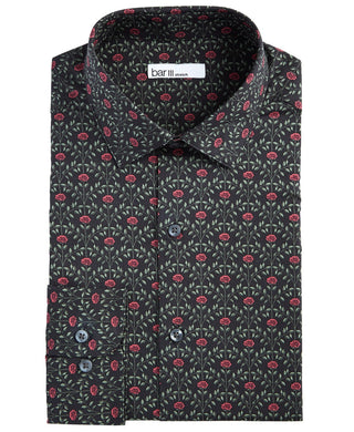 Camisa social masculina Bar III Slim-Fit Performance Stretch Rose Arch-Print, preta, tamanho 32x33
