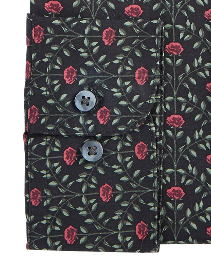 Camisa social masculina Bar III Slim-Fit Performance Stretch Rose Arch-Print, preta, tamanho 32x33