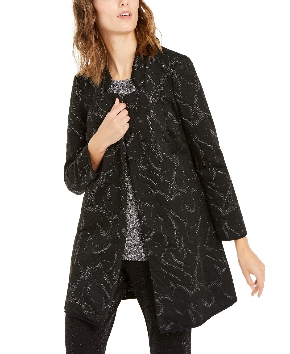 Jaqueta Alfani Feminina com Estampa Metálica Jacquard Preta Tamanho Médio