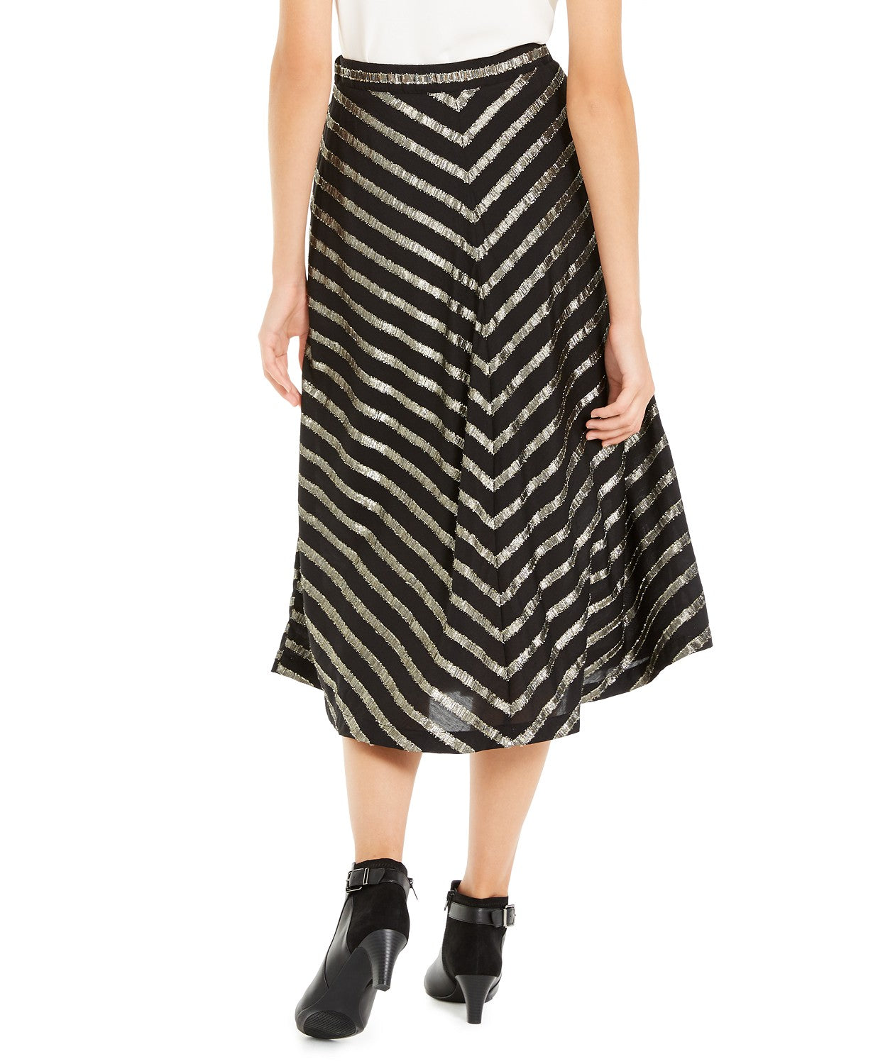 Saia plissada com listras metálicas Alfani feminina, preta, tamanho 10