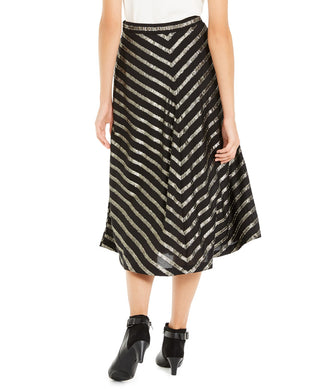Saia plissada com listras metálicas Alfani feminina, preta, tamanho 18