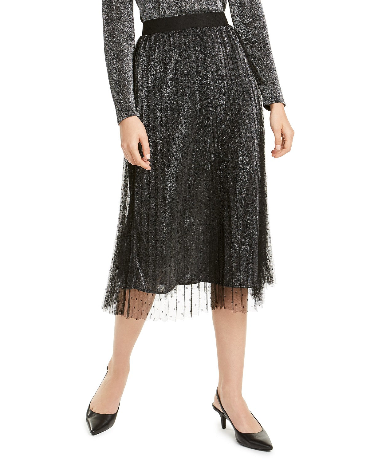 Saia metálica com bolinhas suíças Alfani feminina Gnmerl tamanho extra grande