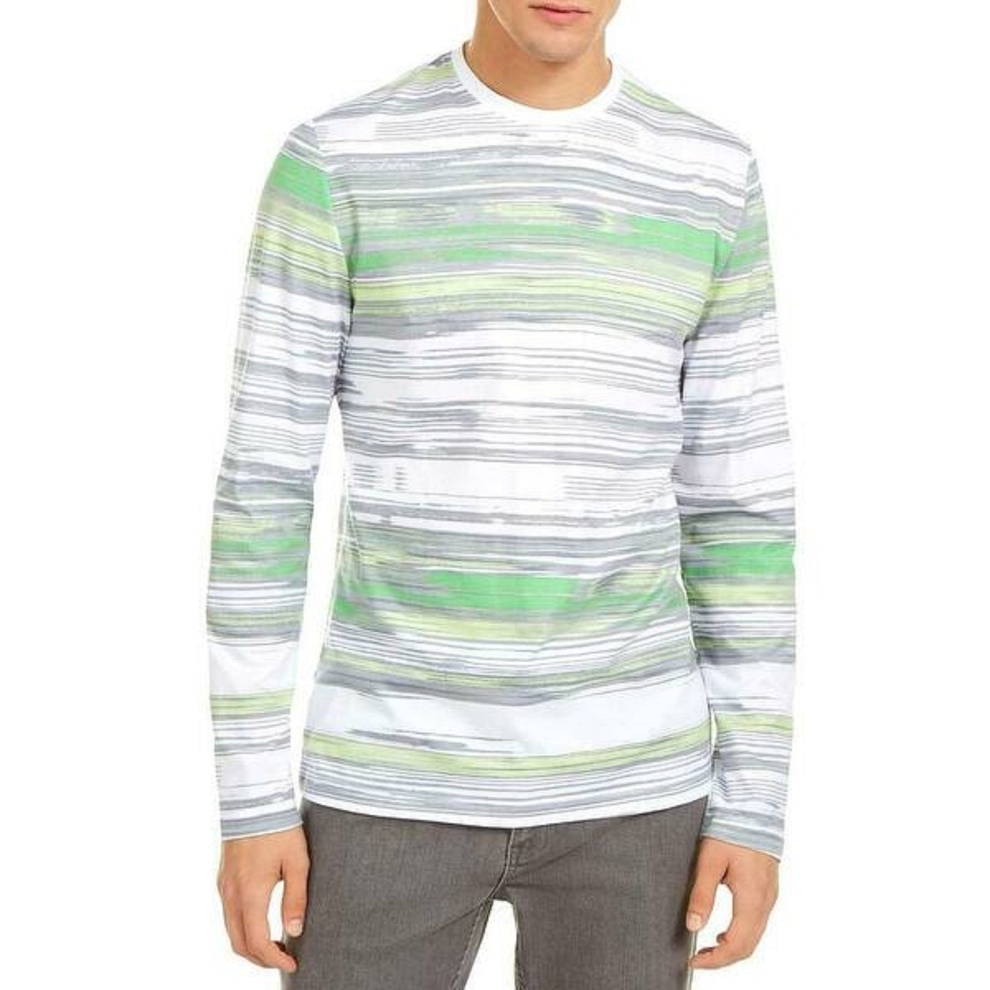 Camiseta listrada masculina Alfani cinza tamanho extra grande