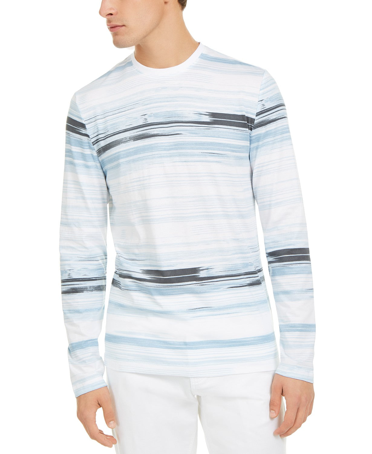 Camiseta listrada masculina Alfani, branca, tamanho 2, extra grande