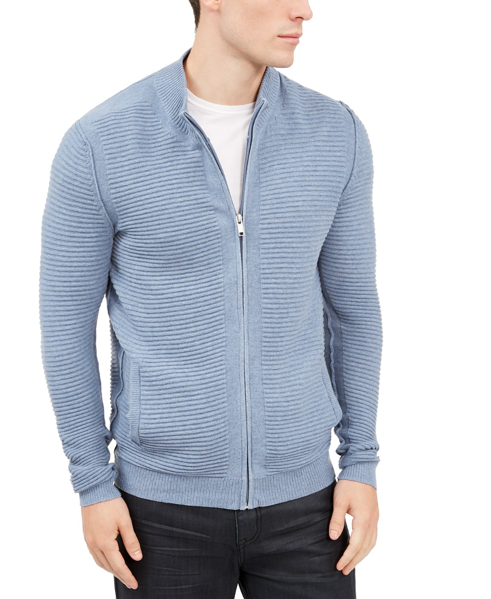 Cardigan texturizado com zíper frontal Alfani masculino, azul, tamanho médio