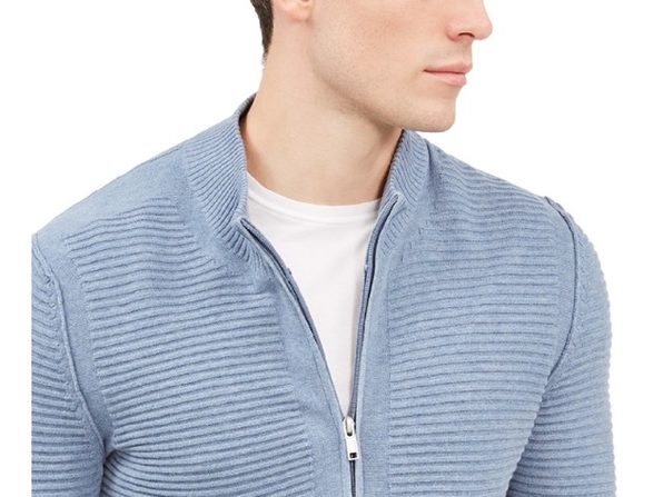 Cardigan texturizado com zíper frontal Alfani masculino, azul, tamanho médio