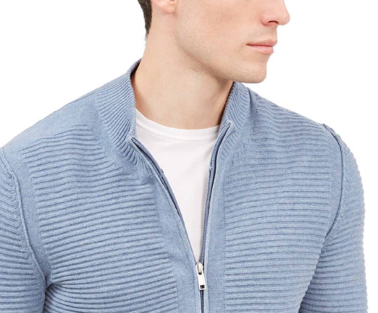 Cardigan texturizado com zíper frontal Alfani masculino, azul, tamanho pequeno