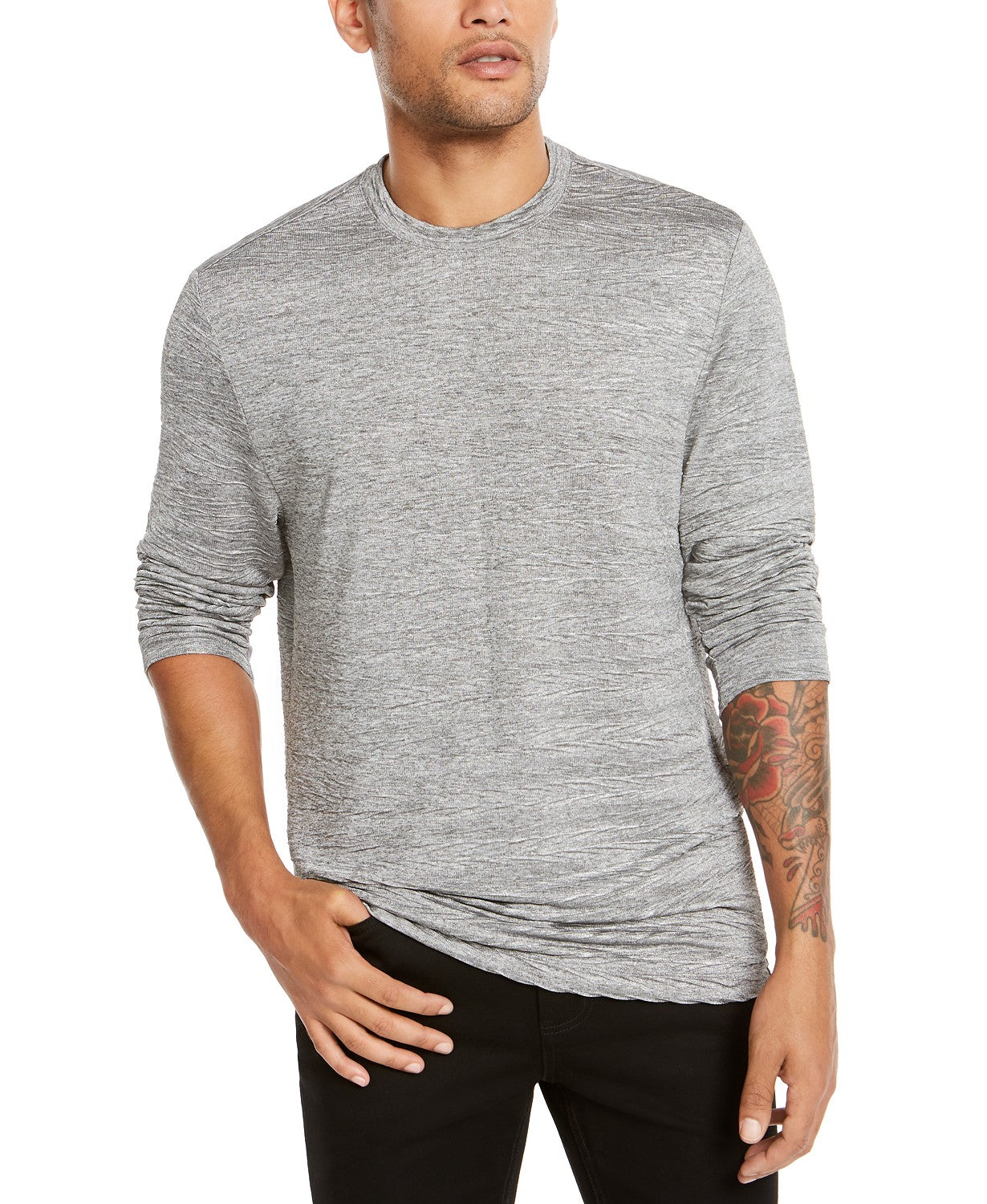 Camiseta texturizada amassada masculina Alfani, cinza, tamanho médio