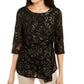 Top Alfani Feminino Petite Velvet-Burnout com Amarração Lateral, Preto, Tamanho Médio