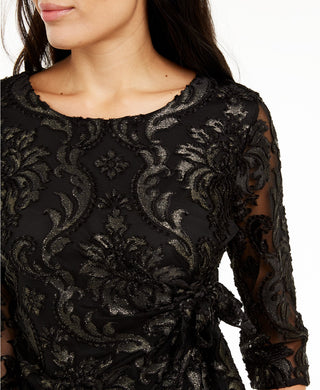 Alfani Top Feminino Petite Velvet-Burnout com Amarração Lateral Preto Tamanho P