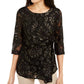 Blusa Alfani Feminina Velvet-Burnout com Amarração Lateral, Preta, Tamanho Pequeno