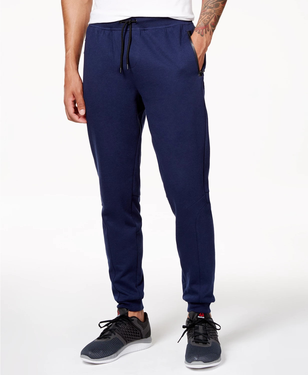 Calça de moletom masculina ID Ideology com bainha aberta e capuz azul escuro, tamanho XX-G